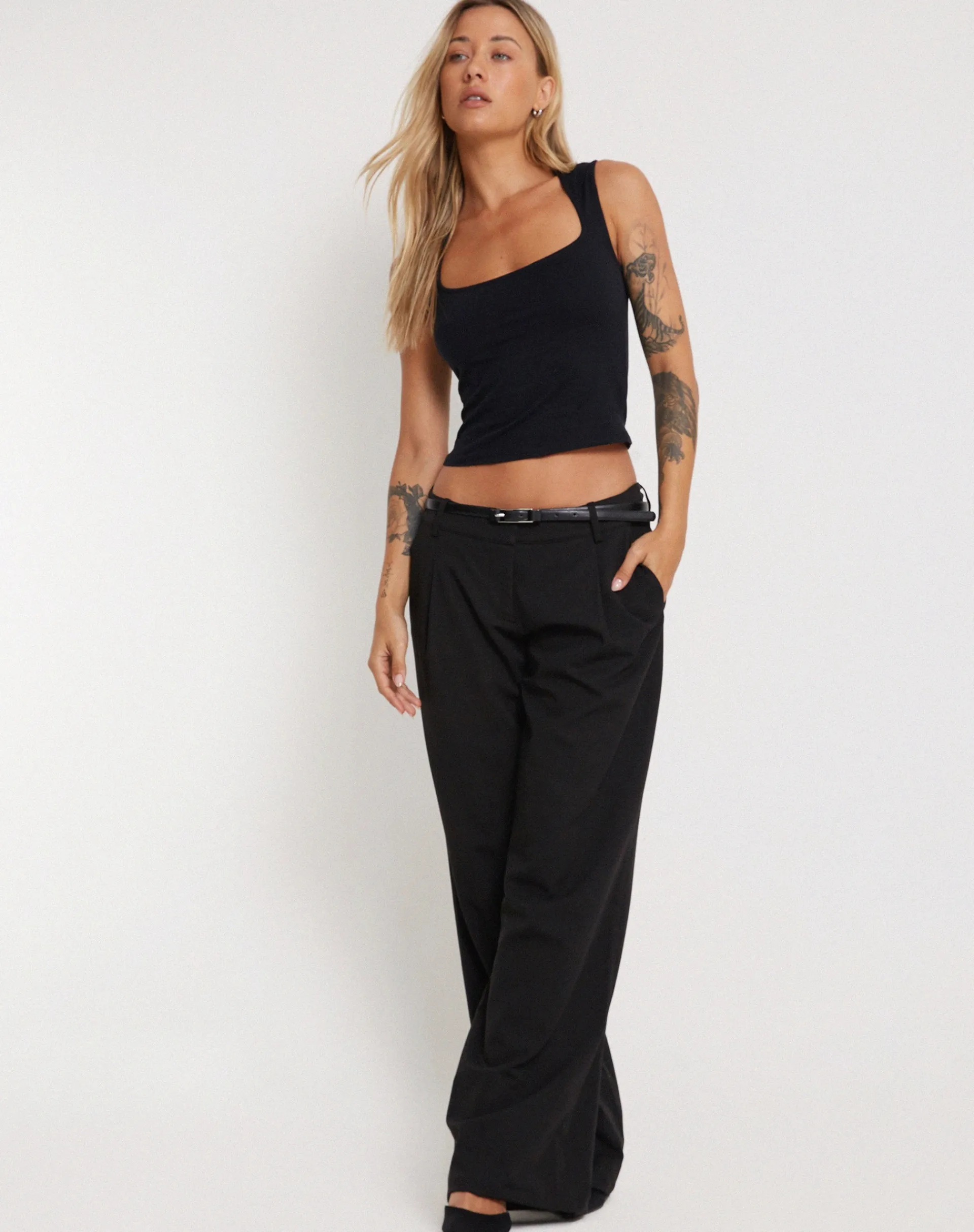 Motel Rocks Basics | Basic Tops-Jinsu Crop Top in Lycra Black LycraBlack