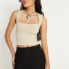 Motel Rocks Basics | Crop Tops-Jinsu Crop Top in Lycra Coconut Milk LycraCoconutMilk