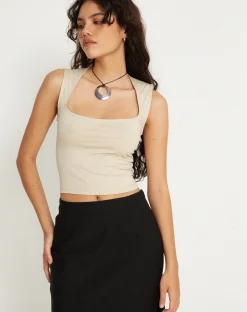 Motel Rocks Basics | Crop Tops-Jinsu Crop Top in Lycra Coconut Milk LycraCoconutMilk