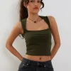 Motel Rocks Basics | Basic Tops-Jinsu Crop Top in Lycra olive