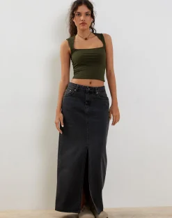 Motel Rocks Basics | Basic Tops-Jinsu Crop Top in Lycra olive