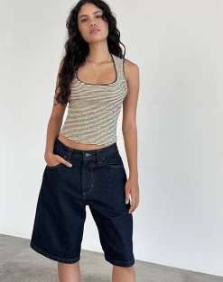 Motel Rocks Strappy Tops | Going Out Tops-Jinsu Top in Black and Yellow Stripe with Picot Trim BlackandYellowStripewithPicotTrim