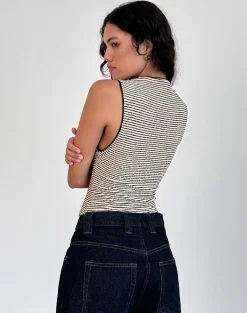 Motel Rocks Strappy Tops | Going Out Tops-Jinsu Top in Black and Yellow Stripe with Picot Trim BlackandYellowStripewithPicotTrim