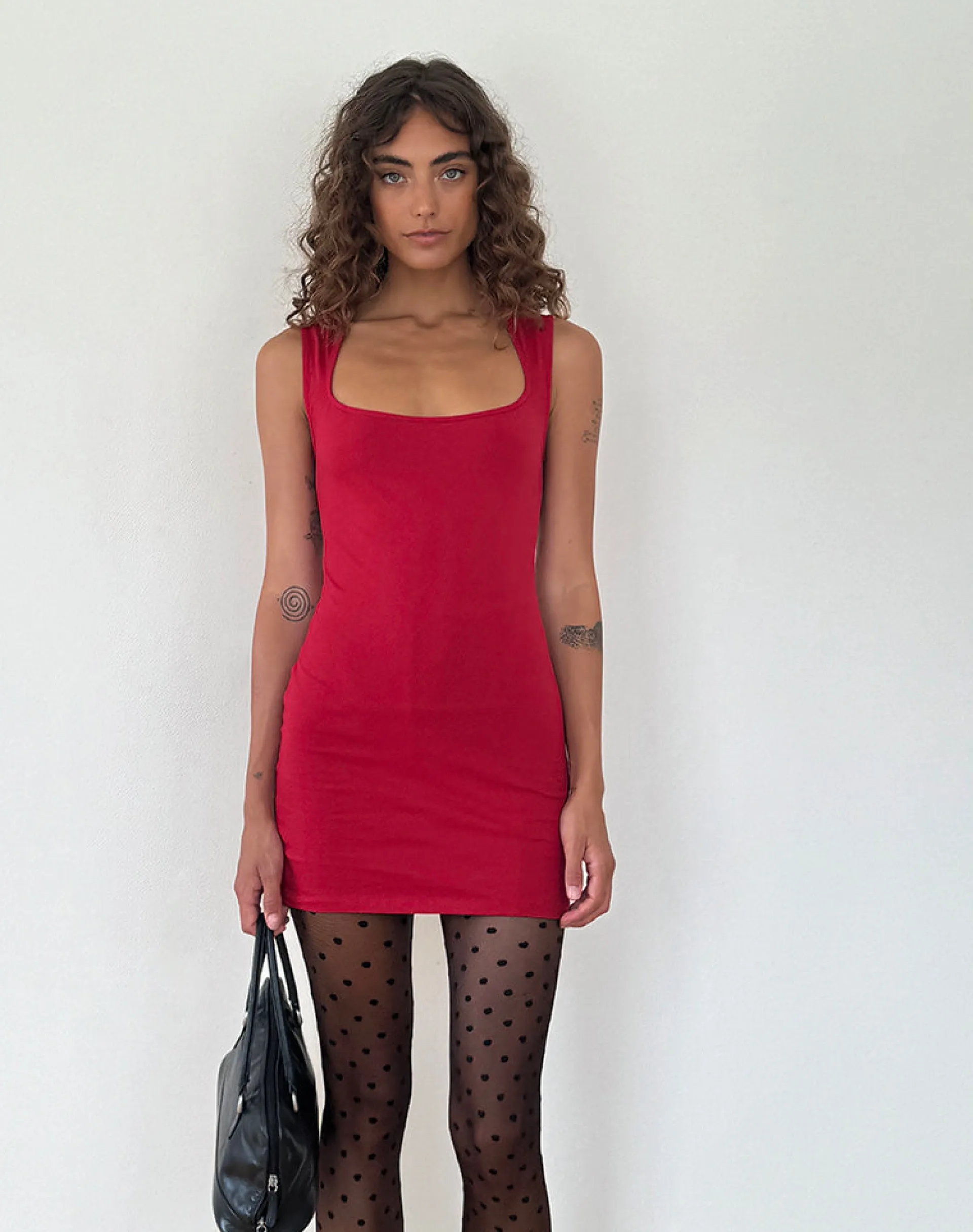 Motel Rocks Basics | Bodycon Dresses-Jinsuen Bodycon Mini Dress in Adrenaline Red AdrenalineRed