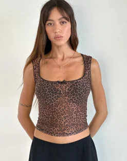 Motel Rocks Printed Tops | Strappy Tops-Jiraya Top in Mesh Printed Rar Leopard