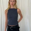 Motel Rocks Vest Tops-Jiselle Knitted Tank Top in Dark Charcoal