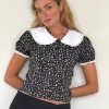 Motel Rocks Shirts And Blouses | Printed Tops-Jisoya Blouse in Black Ditsy Romance