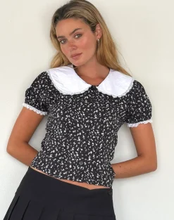 Motel Rocks Shirts And Blouses | Printed Tops-Jisoya Blouse in Black Ditsy Romance