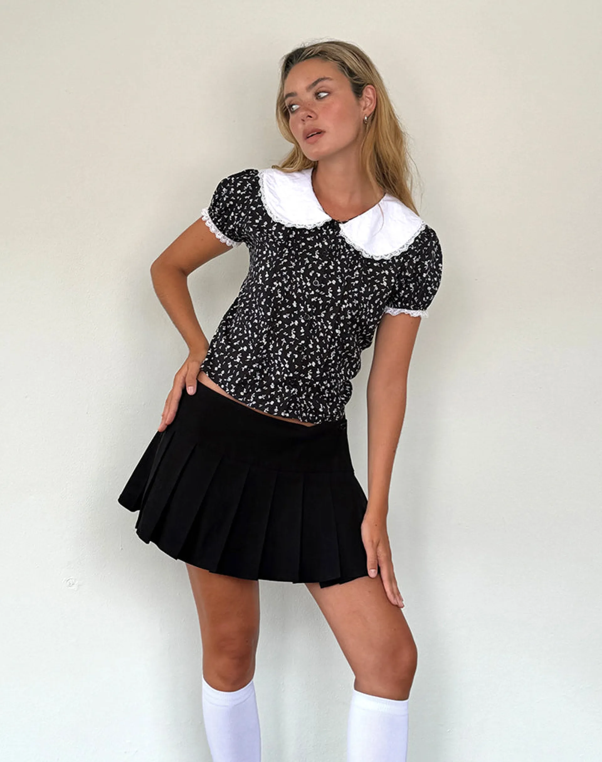 Motel Rocks Shirts And Blouses | Printed Tops-Jisoya Blouse in Black Ditsy Romance