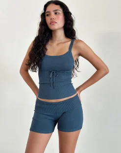 Motel Rocks Loungewear | Co-Ords-Joanie Rib Knit Top in Ocean Storm OceanStorm