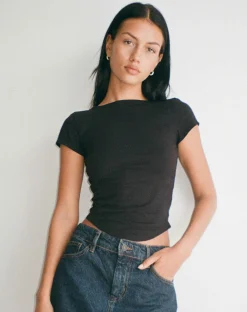 Motel Rocks Basic Tops-Jojes Jersey Tee in Black