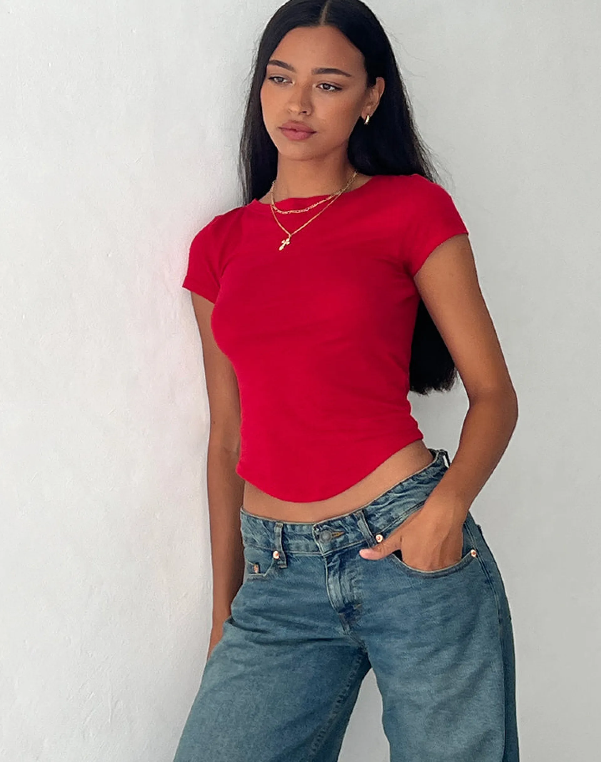 Motel Rocks Basic Tops | Tees-Jojes Jersey Tee in Tango Red TangoRed