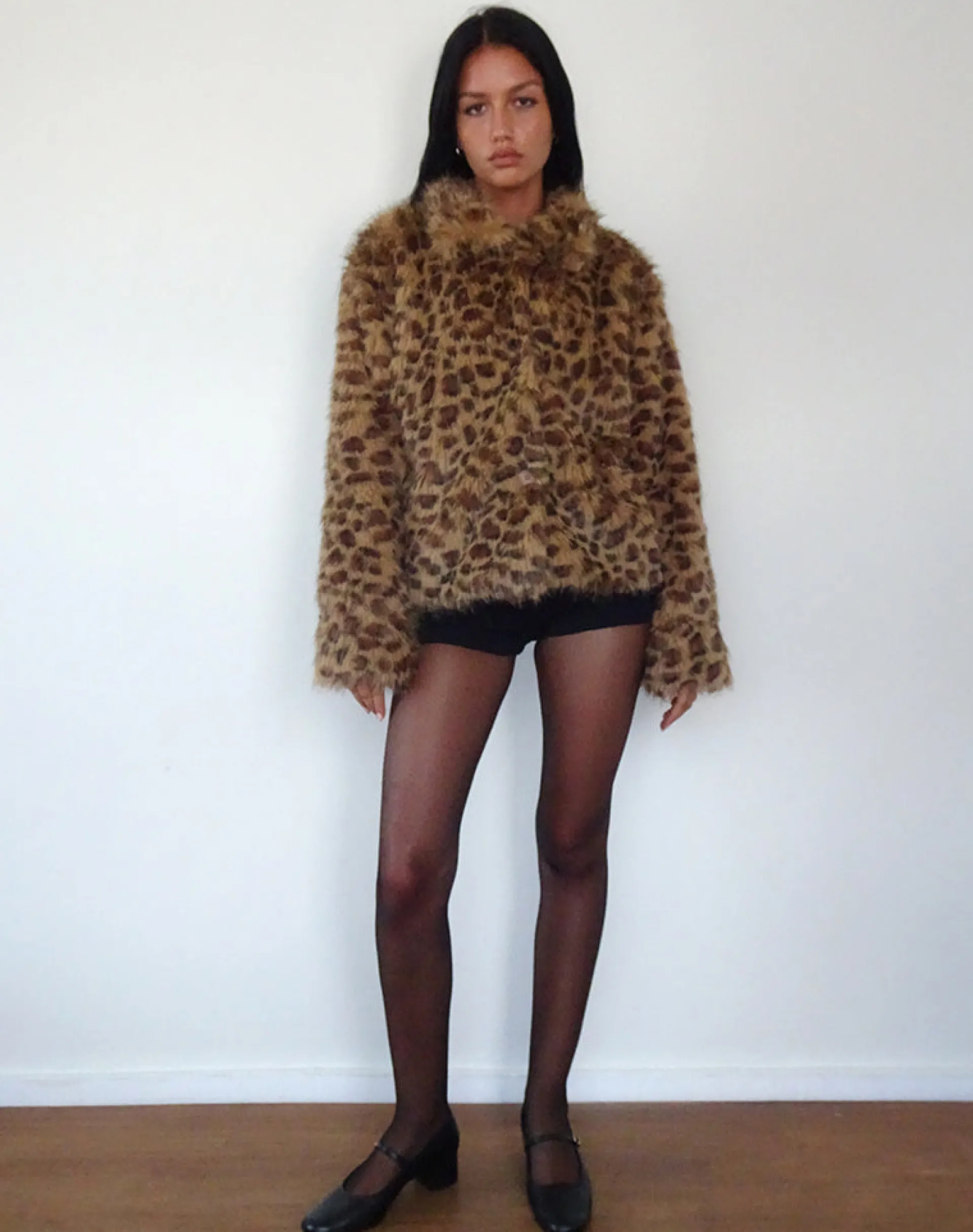 Motel Rocks Jackets | Coats-Joji Crop Faux Fur Jacket in Brown Leopard BrownLeopard