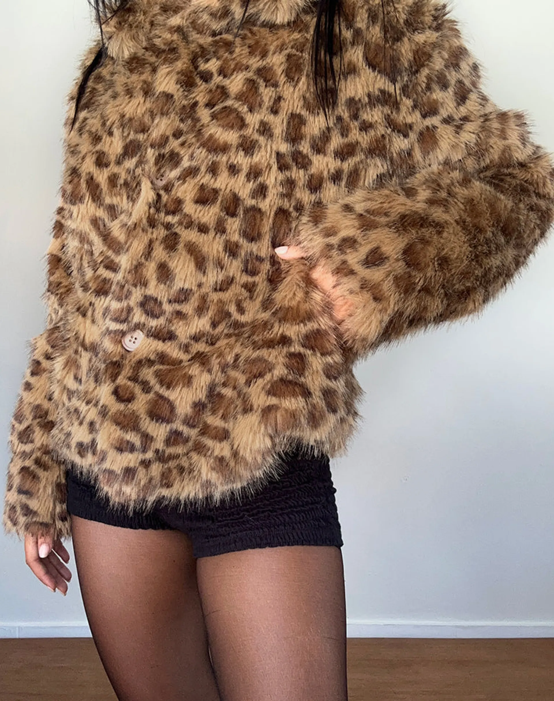 Motel Rocks Jackets | Coats-Joji Crop Faux Fur Jacket in Brown Leopard BrownLeopard