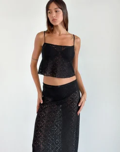 Motel Rocks Co-Ords | Strappy Tops-Jolan Cami Top in Black Clover Lace