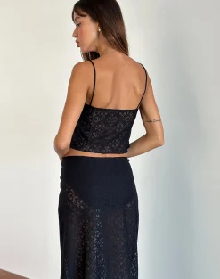 Motel Rocks Co-Ords | Strappy Tops-Jolan Cami Top in Black Clover Lace