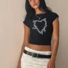 Motel Rocks Basics | Basic Tops-Jonnet Baby Tee in Black with Cutie Thorns Motif