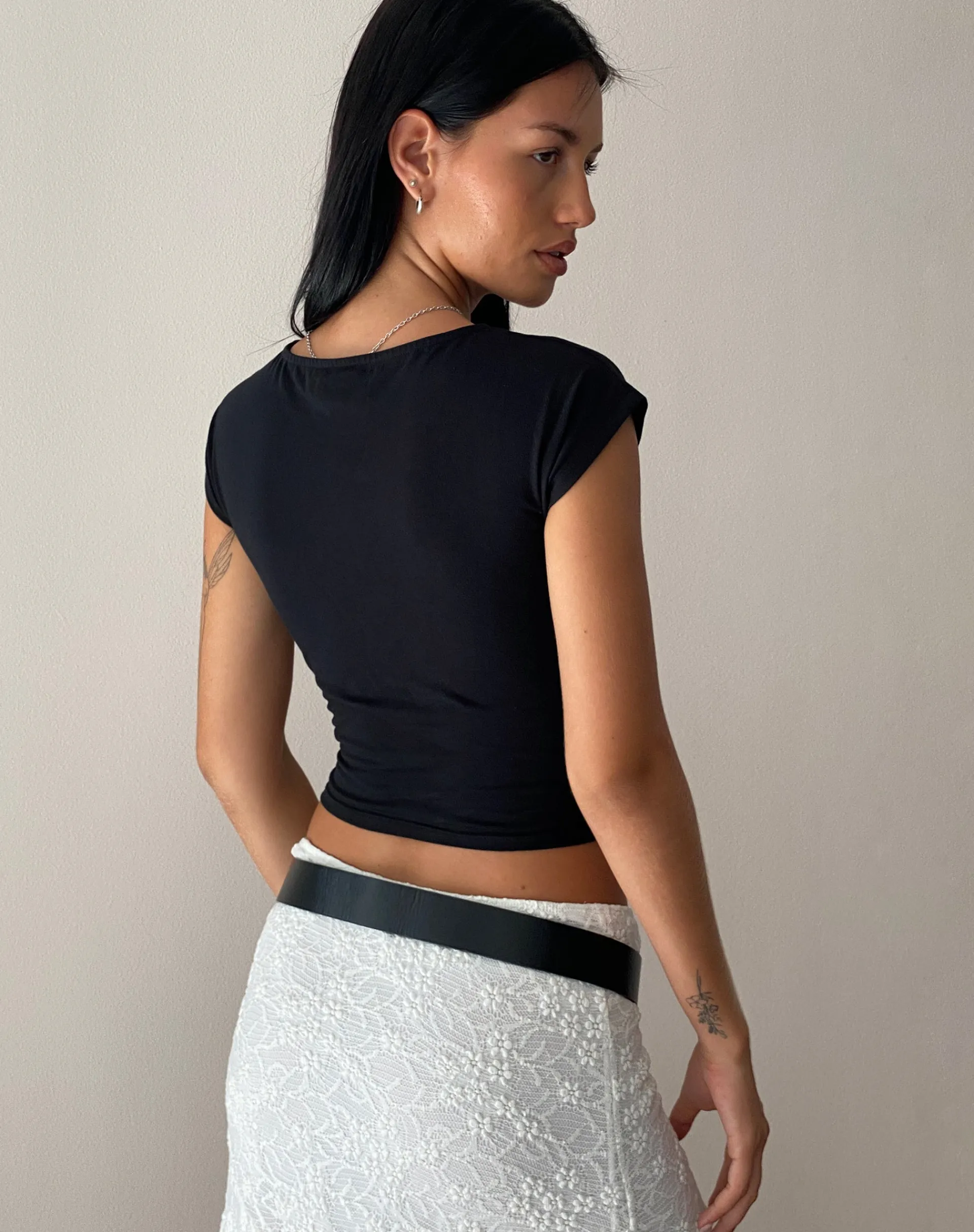 Motel Rocks Basics | Basic Tops-Jonnet Baby Tee in Black with Cutie Thorns Motif