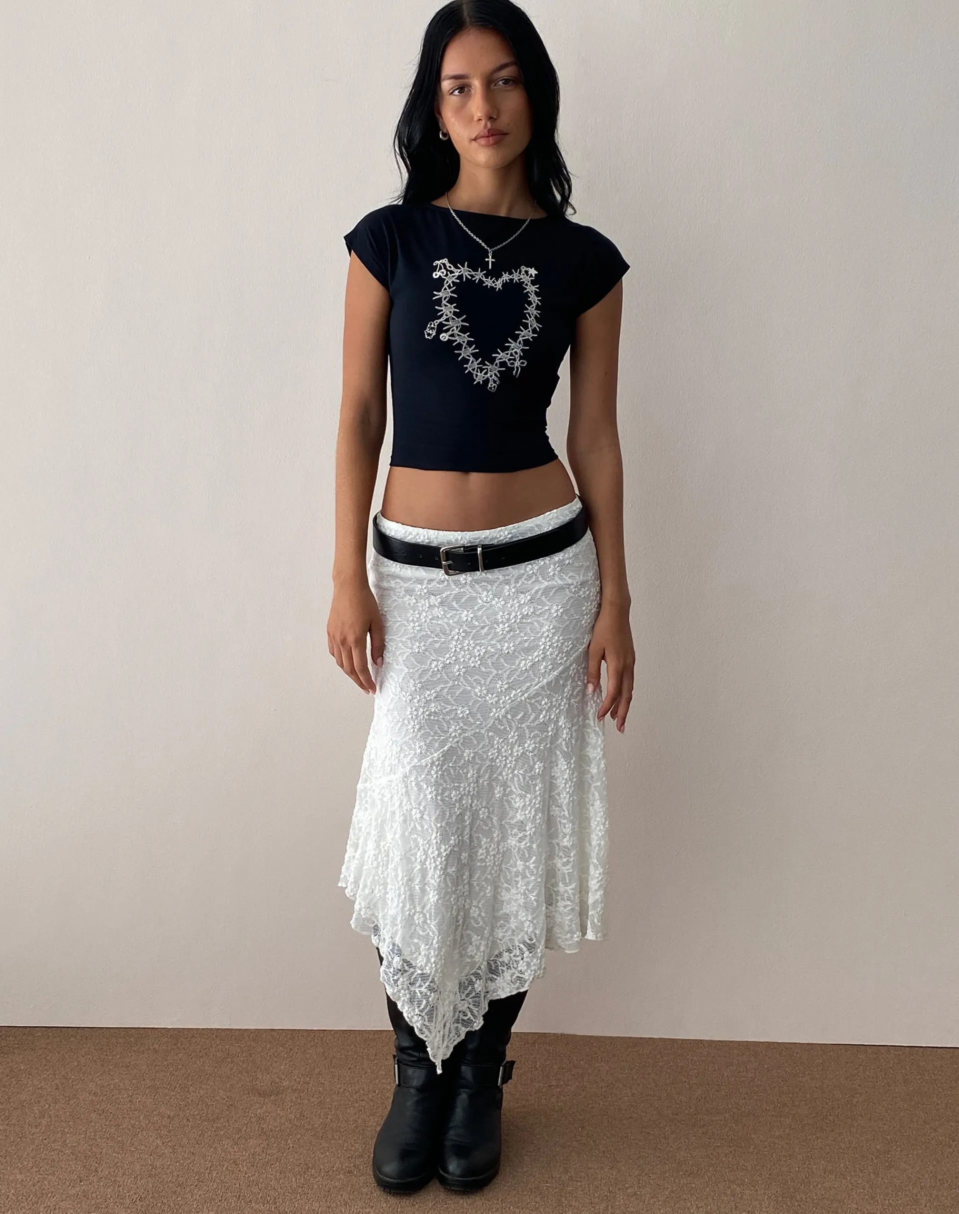 Motel Rocks Basics | Basic Tops-Jonnet Baby Tee in Black with Cutie Thorns Motif