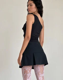 Motel Rocks Going Out Tops-Jovie One Shoulder Slinky Bow Top in Black