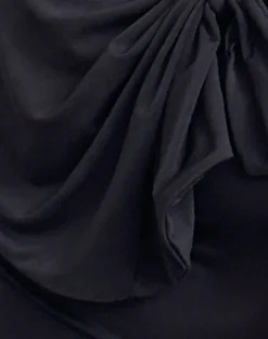 Motel Rocks Going Out Tops-Jovie One Shoulder Slinky Bow Top in Black