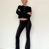 Motel Rocks Basics | Low Rise Pants-Joxiel Soft Rib Flared Trouser in Black