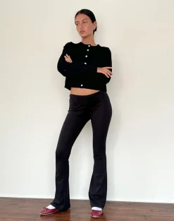 Motel Rocks Basics | Low Rise Pants-Joxiel Soft Rib Flared Trouser in Black