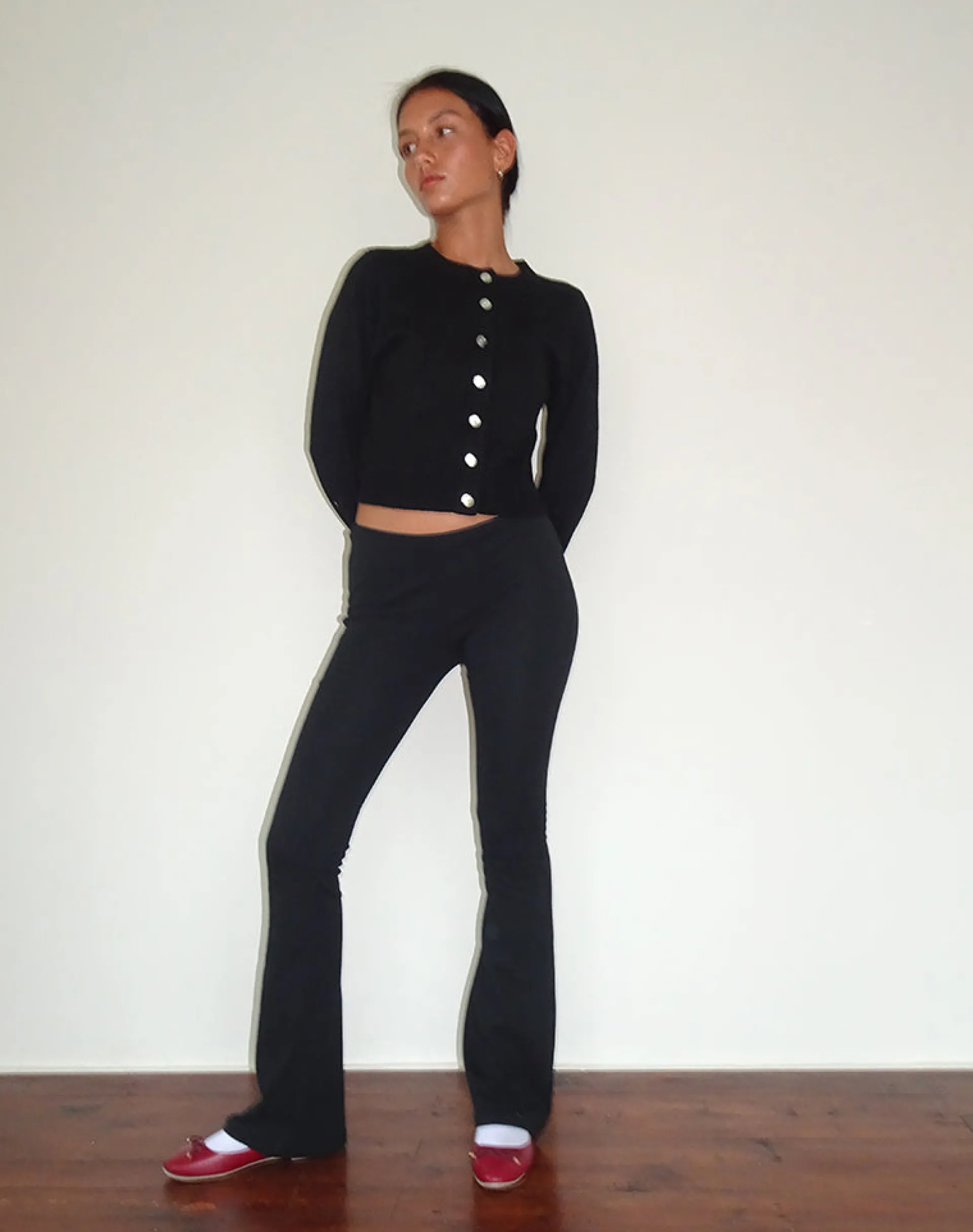 Motel Rocks Basics | Low Rise Pants-Joxiel Soft Rib Flared Trouser in Black