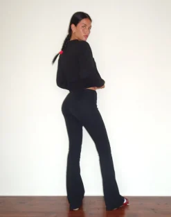 Motel Rocks Basics | Low Rise Pants-Joxiel Soft Rib Flared Trouser in Black