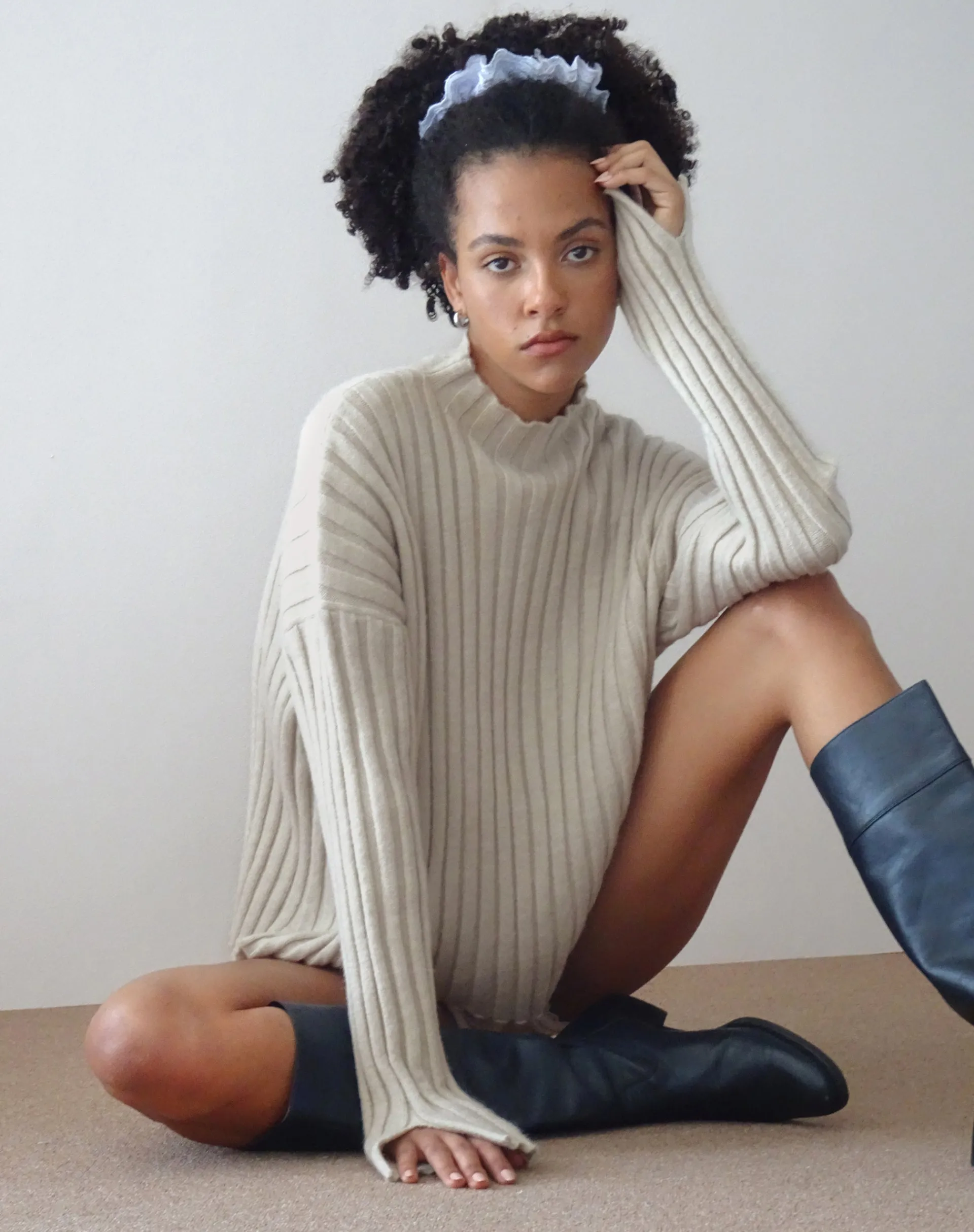 Motel Rocks Jumpers-Judah Oversized Chunky Rib Knit Jumper in Ecru