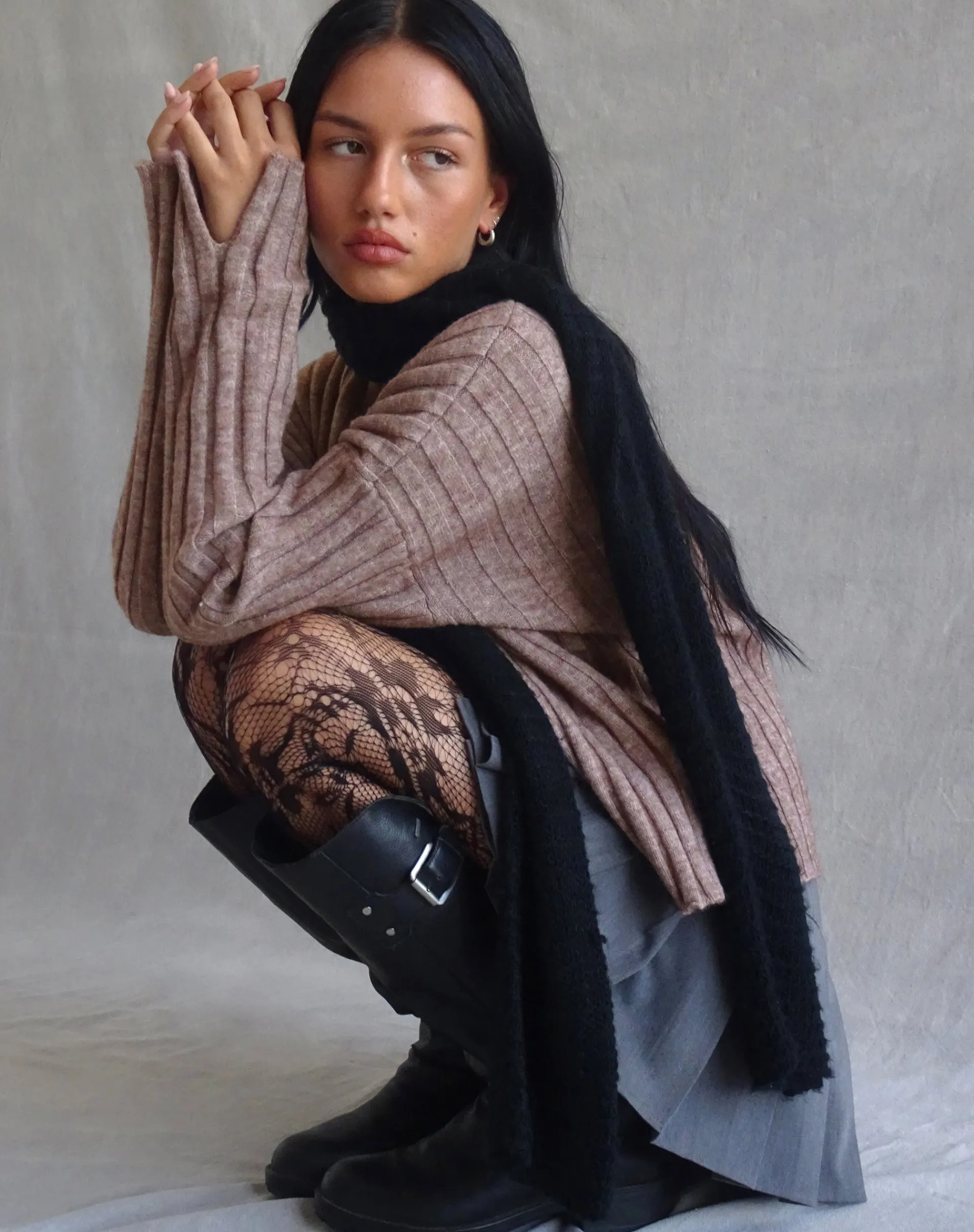 Motel Rocks Jumpers-Judah Oversized Chunky Rib Knit Jumper in Taupe