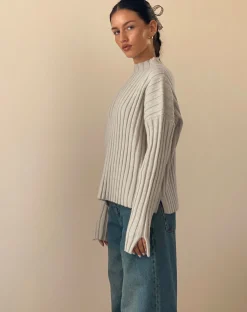 Motel Rocks Jumpers-Judah Oversized Chunky Rib Knit Jumper in Ecru