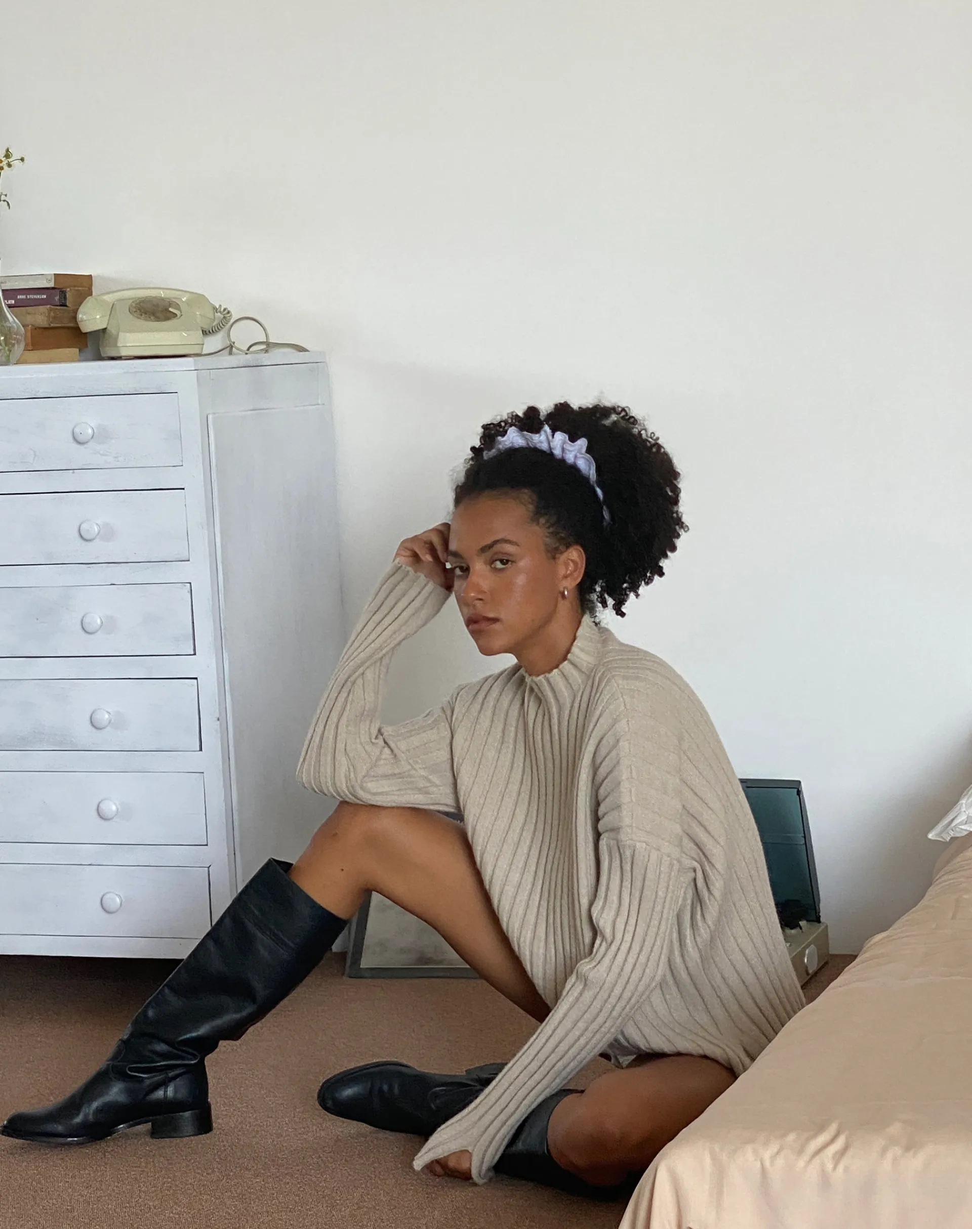 Motel Rocks Jumpers-Judah Oversized Chunky Rib Knit Jumper in Ecru