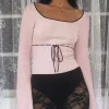 Motel Rocks Basics | Basic Tops-Juhye Knitted Long Sleeve Top in Blush Pink with Black Binding BlushPinkwithBlackBinding