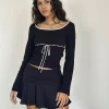 Motel Rocks Basics | Basic Tops-Juhye Knitted Top in Black with Pink Binding BlackwithPinkBinding