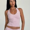 Motel Rocks Loungewear | Co-Ords-Jules Halter Top in Pink and Grey Jersey Stripe PinkandGreyJerseyStripe