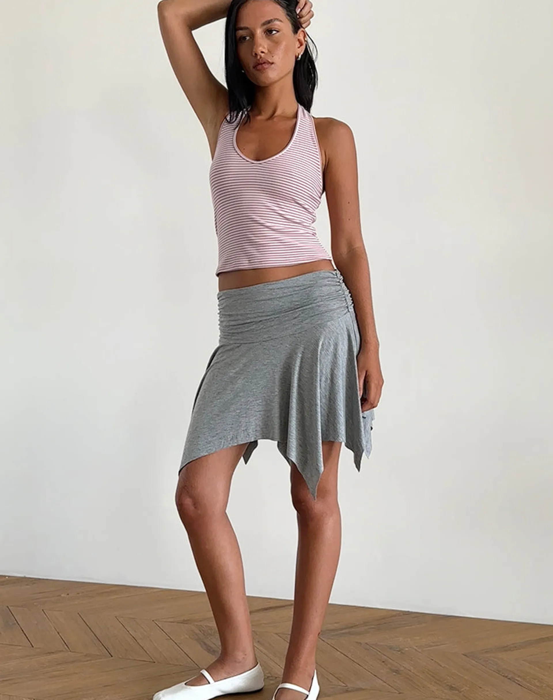 Motel Rocks Loungewear | Co-Ords-Jules Halter Top in Pink and Grey Jersey Stripe PinkandGreyJerseyStripe