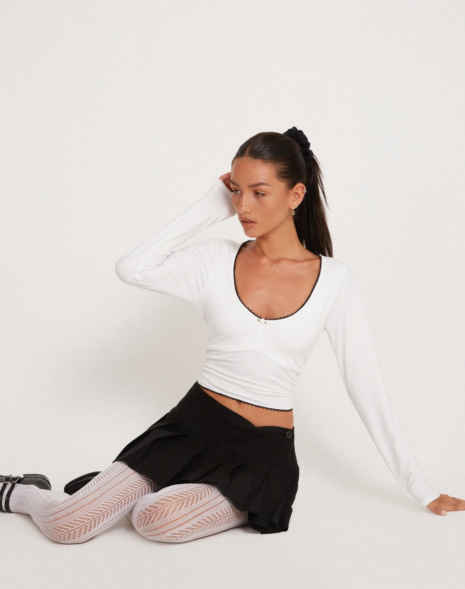 Motel Rocks Basic Tops | Long Sleeve Tops-Junie Ballet Long Sleeve Top in Jersey White