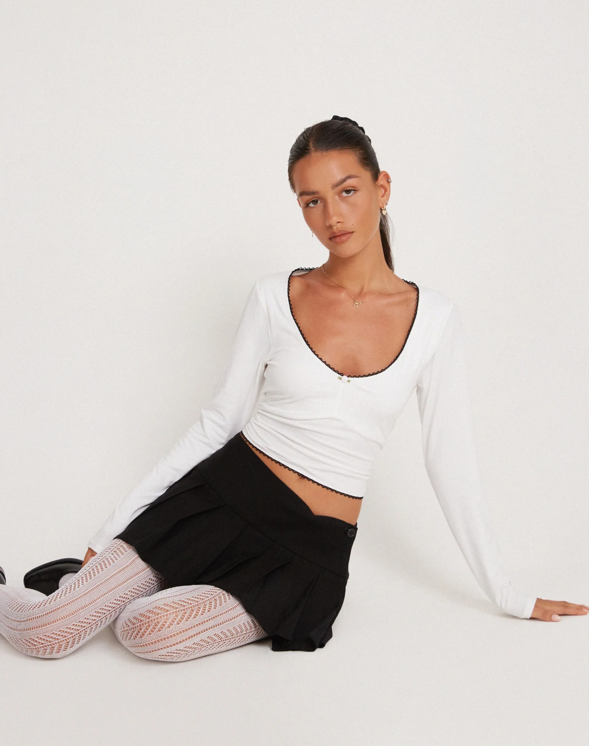 Motel Rocks Basic Tops | Long Sleeve Tops-Junie Ballet Long Sleeve Top in Jersey White