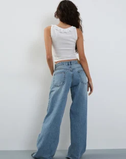 Motel Rocks Going Out Tops-Junko Frill Detail Button Through Top in White