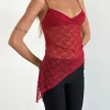 Motel Rocks Strappy Tops | Lace Tops-Kacha Asymmetric Cami Top in Red Mari Lace RedMariLace