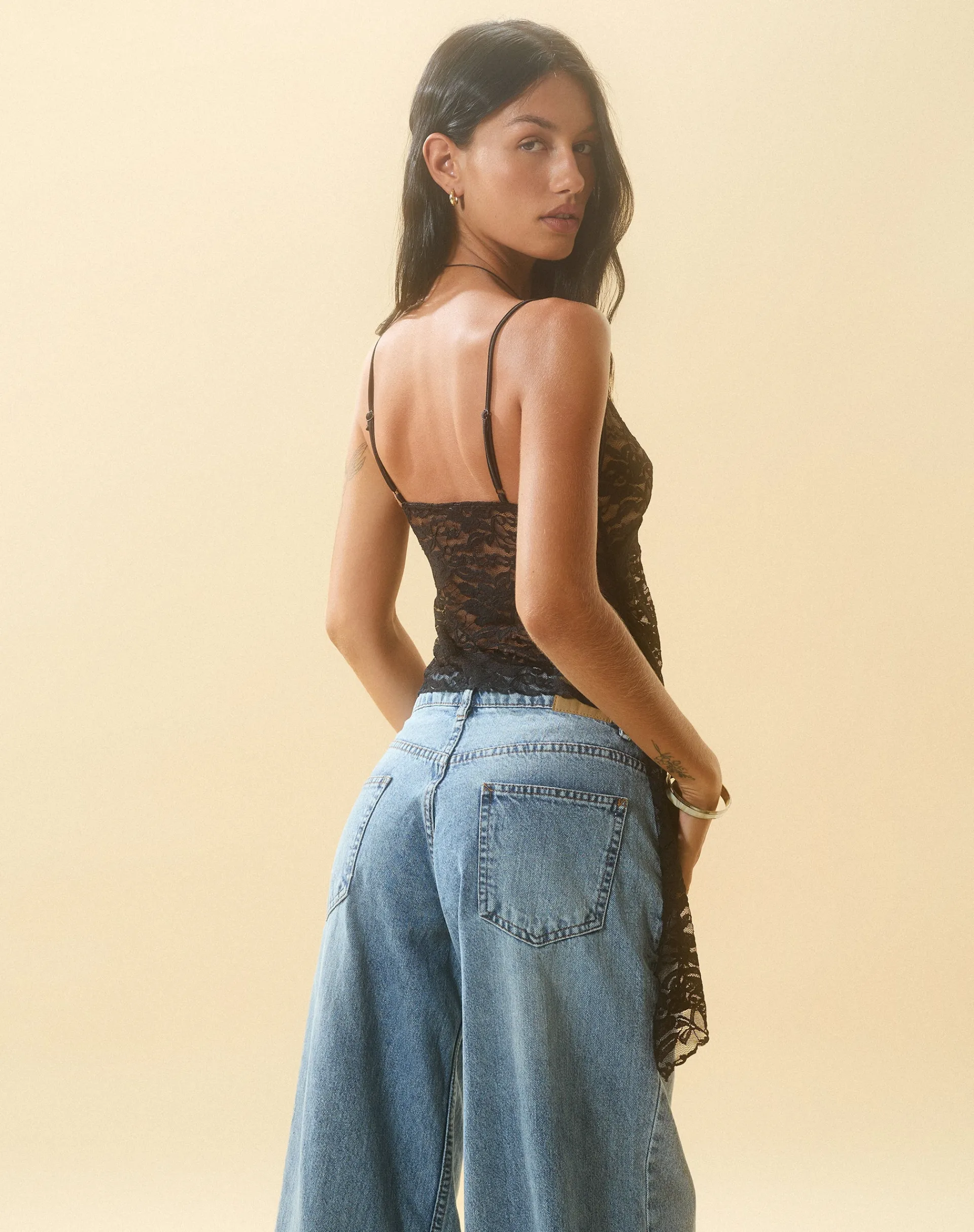 Motel Rocks Strappy Tops | Lace Tops-Kacha Cami Top in Jet Black Lace JetBlackLace