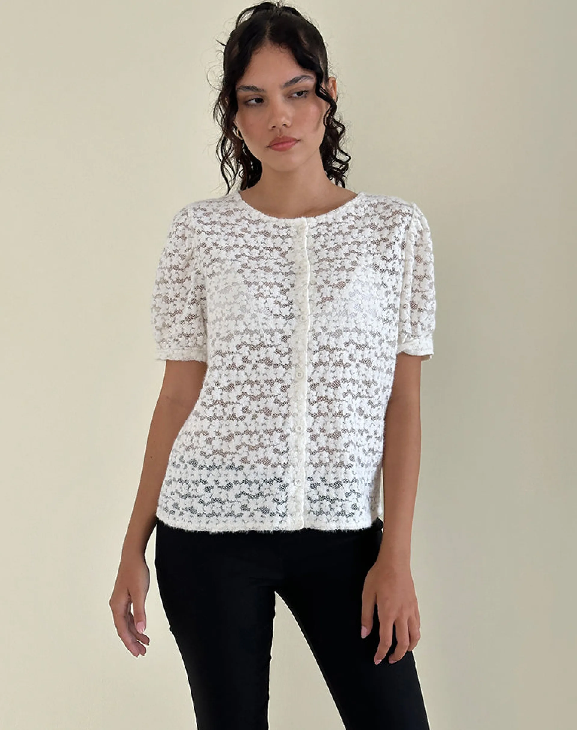 Motel Rocks Shirts And Blouses | Lace Tops-Kaelyn Top in Dahlia Lace Ivory