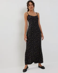 Motel Rocks Printed Dresses-Kafka Maxi Dress in Pretty Petal Black DistyFloralBlueRed