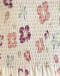 Motel Rocks Vest Tops | Printed Tops-Kagumi Shirred Top in Flower Stamp Purple FlowerStampPurple