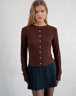 Motel Rocks Shirts And Blouses | Long Sleeve Tops-Kahula Shirt in Argyle Mesh Brown ArgyleMeshBrown