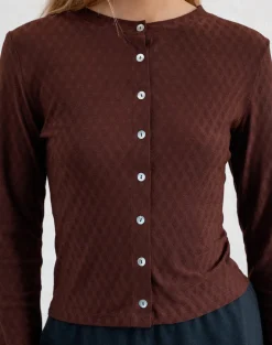 Motel Rocks Shirts And Blouses | Long Sleeve Tops-Kahula Shirt in Argyle Mesh Brown ArgyleMeshBrown