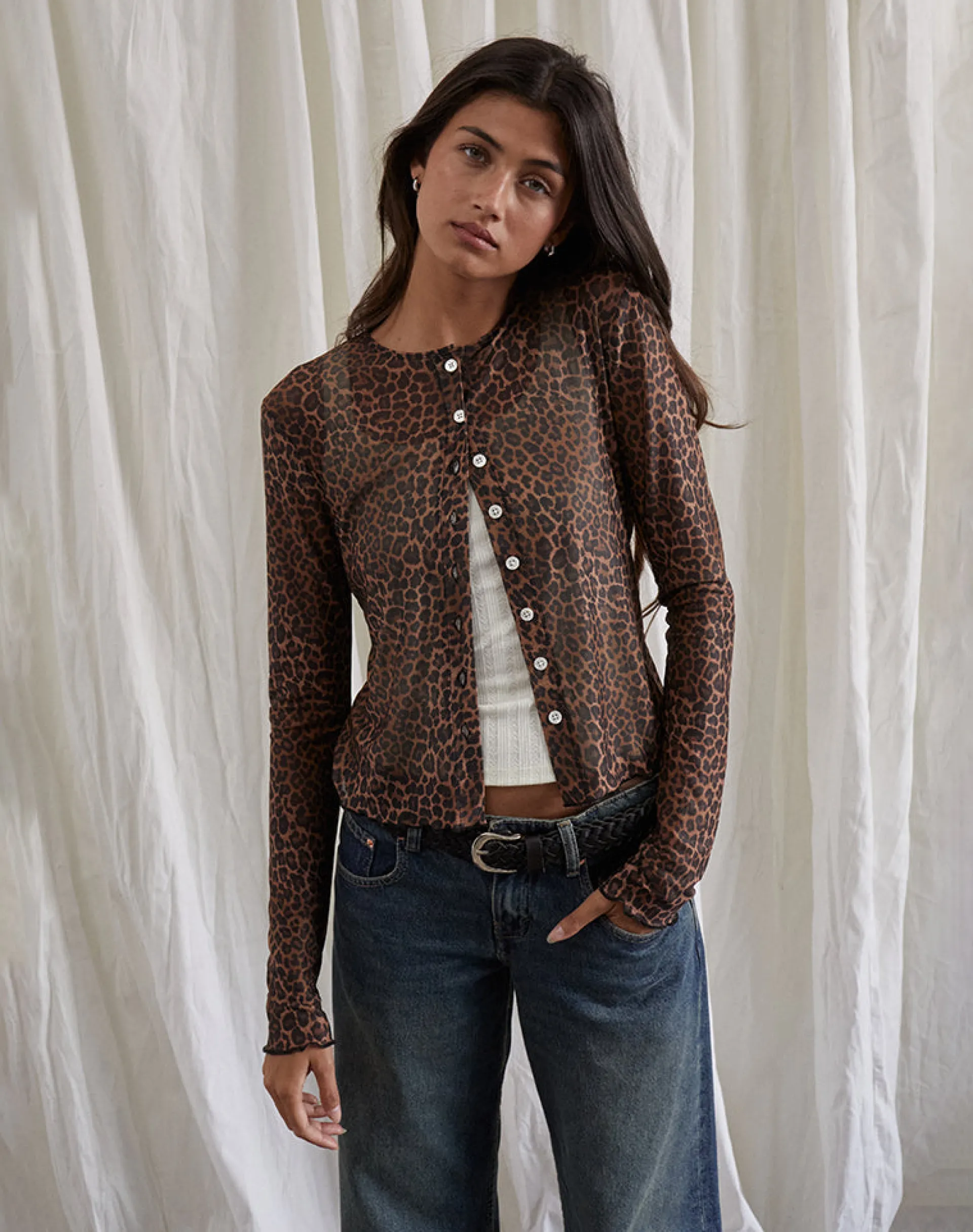 Motel Rocks Shirts And Blouses | Printed Tops-Kahula Shirt in Mesh Rar Leopard MeshRarLeopard