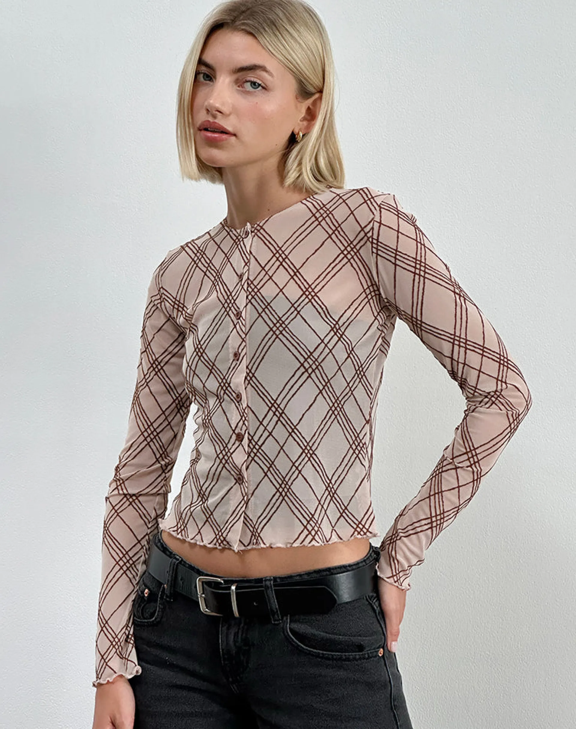 Motel Rocks Shirts And Blouses | Printed Tops-Kahula Shirt in Sketchy Stripe Nude SketchyStripeNude