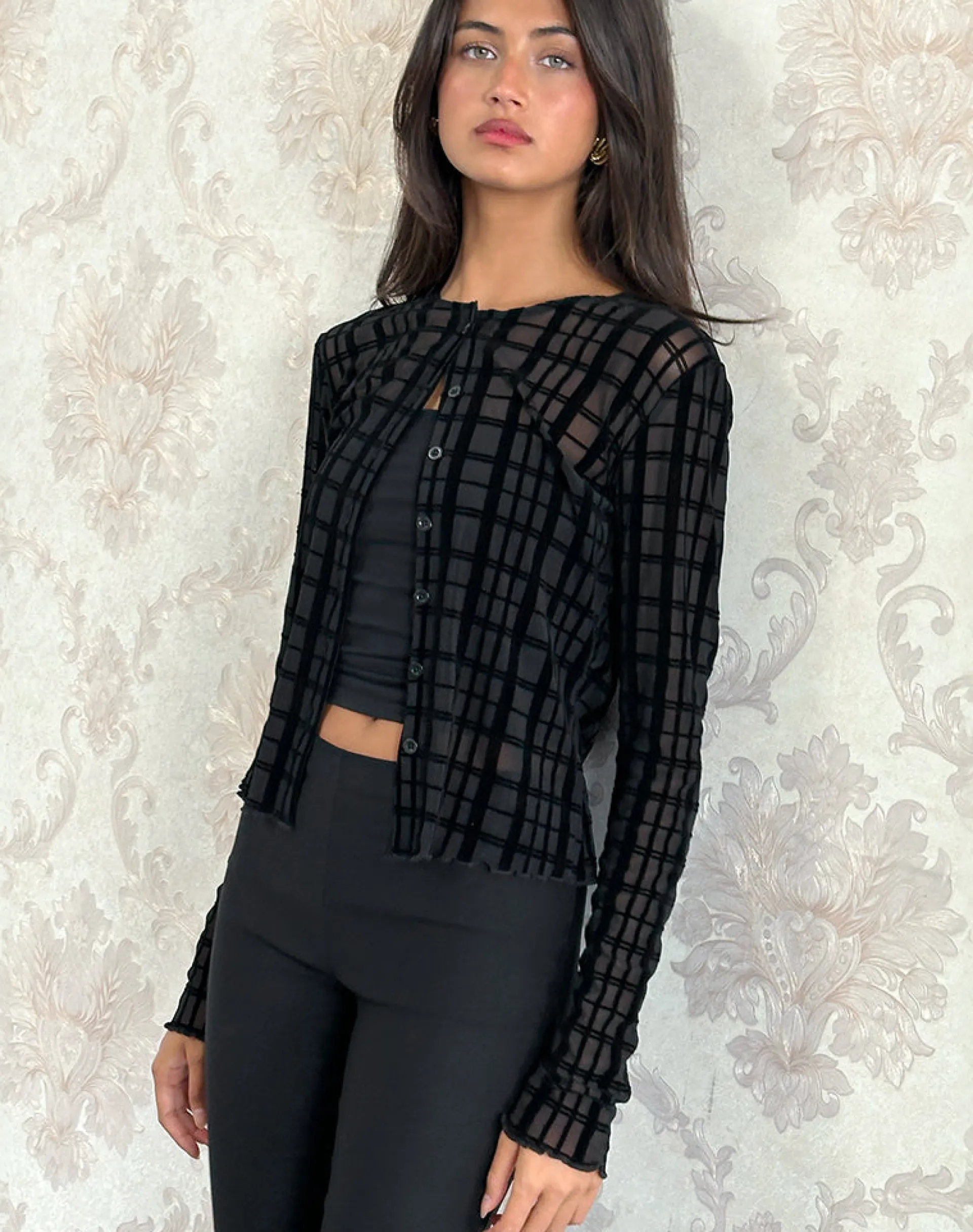 Motel Rocks Co-Ords | Shirts And Blouses-Kahula Shirt in Tonal Check Flock Black TonalCheckFlockBlack